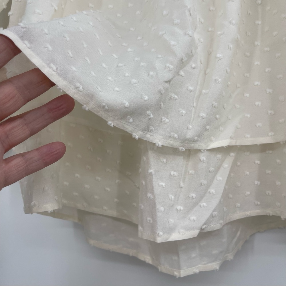 Club Monaco Silk Swiss Dot Tiered Off the Shoulder Blouse Top - Picture 6 of 14